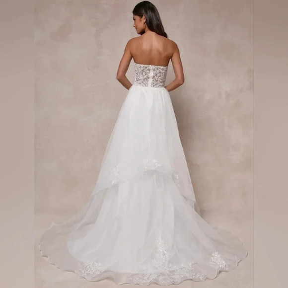 Lulus Mine, All Mine White Embroidered Organza Strapless A-Line Gown Wedding - Picture 6 of 13